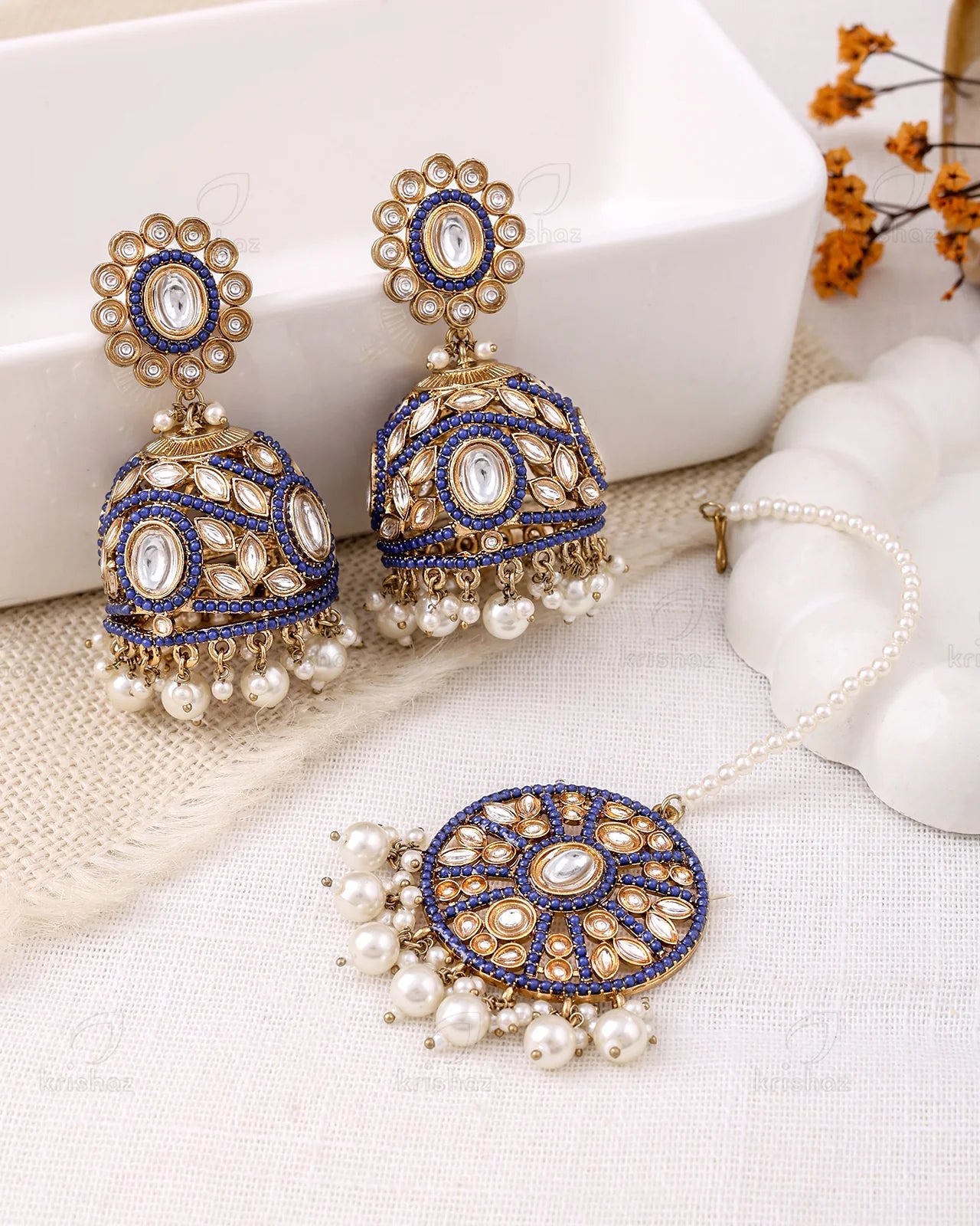 Ruksana Pakistani Kundan Jhumki Earrings With Mangtika