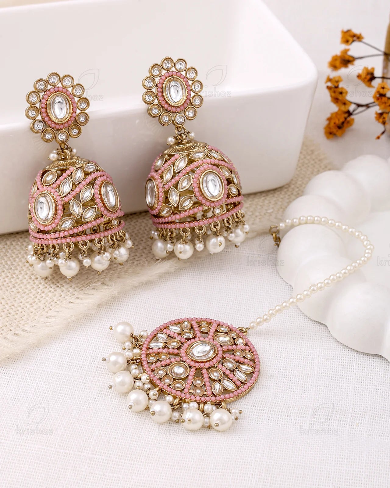Ruksana Pakistani Kundan Jhumki Earrings With Mangtika