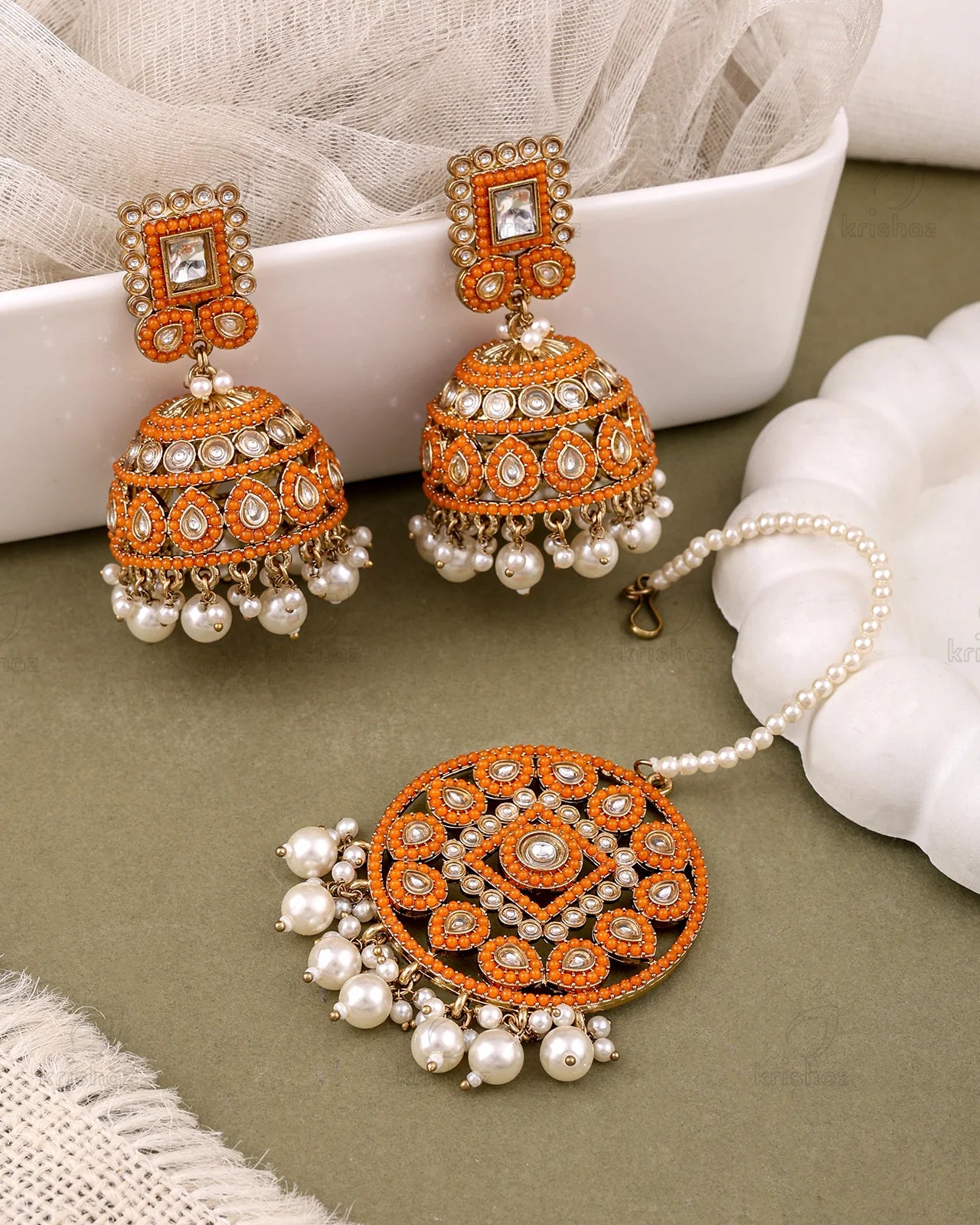 Rukhsar Pakistani Kundan Jhumki Earrings With Mangtika