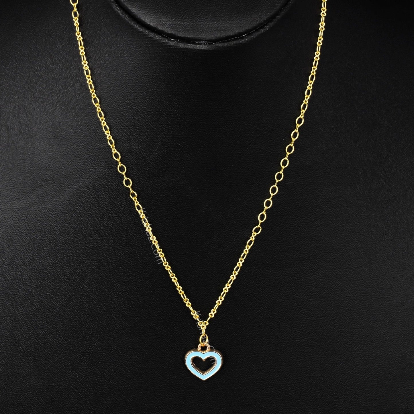 Gold Figure 8 Chain with Sky Blue Heart charms