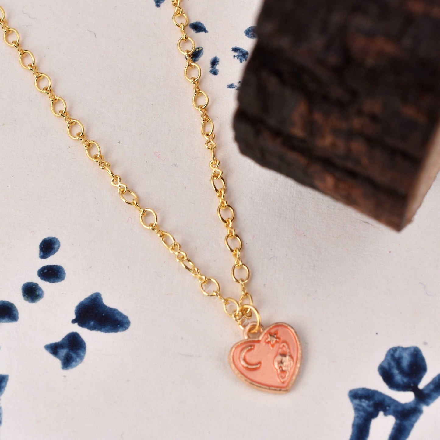 Gold Figure 8 Dainty Chains with Heart charms