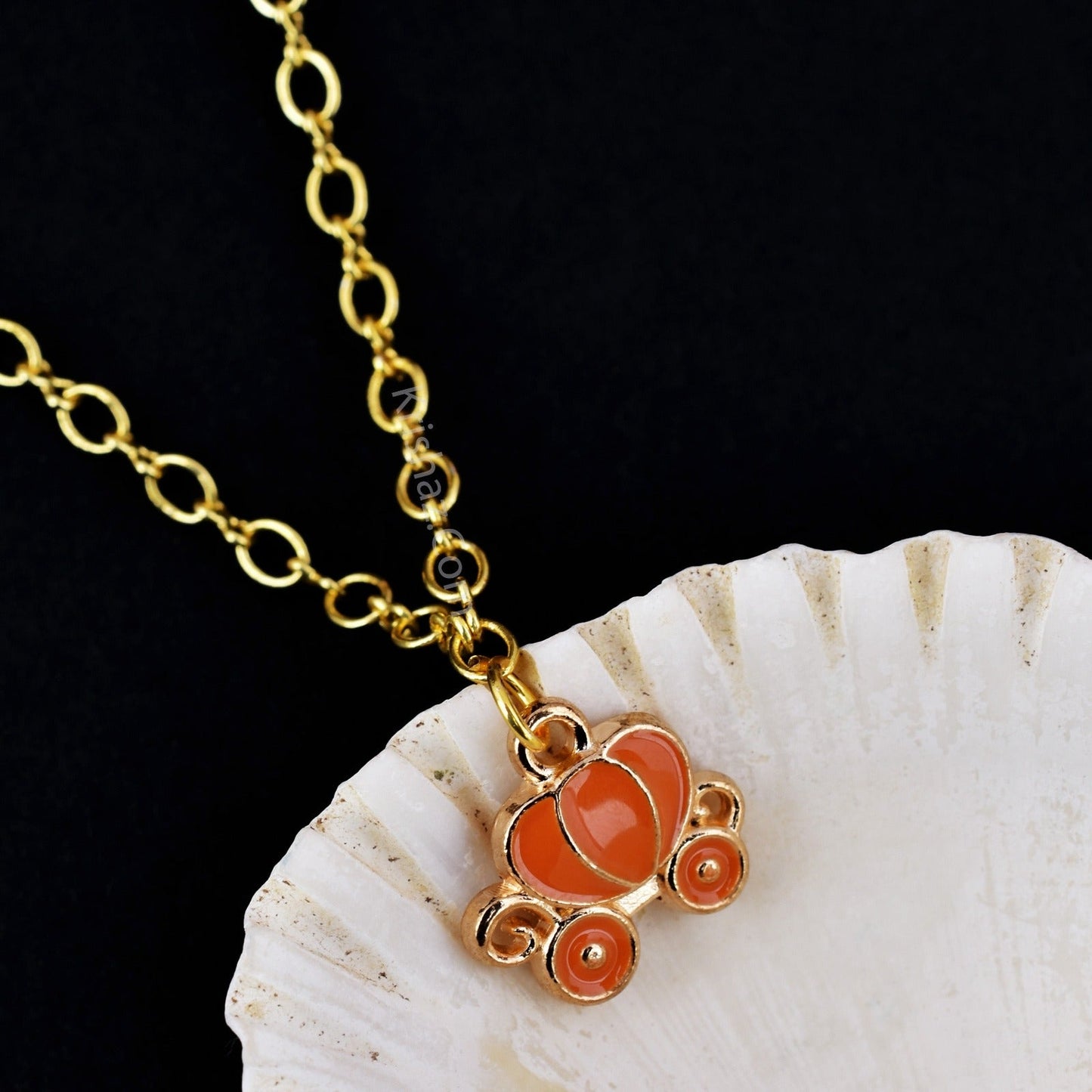 Gold Figure 8 Chain with Mini Cinderella Carriage charms