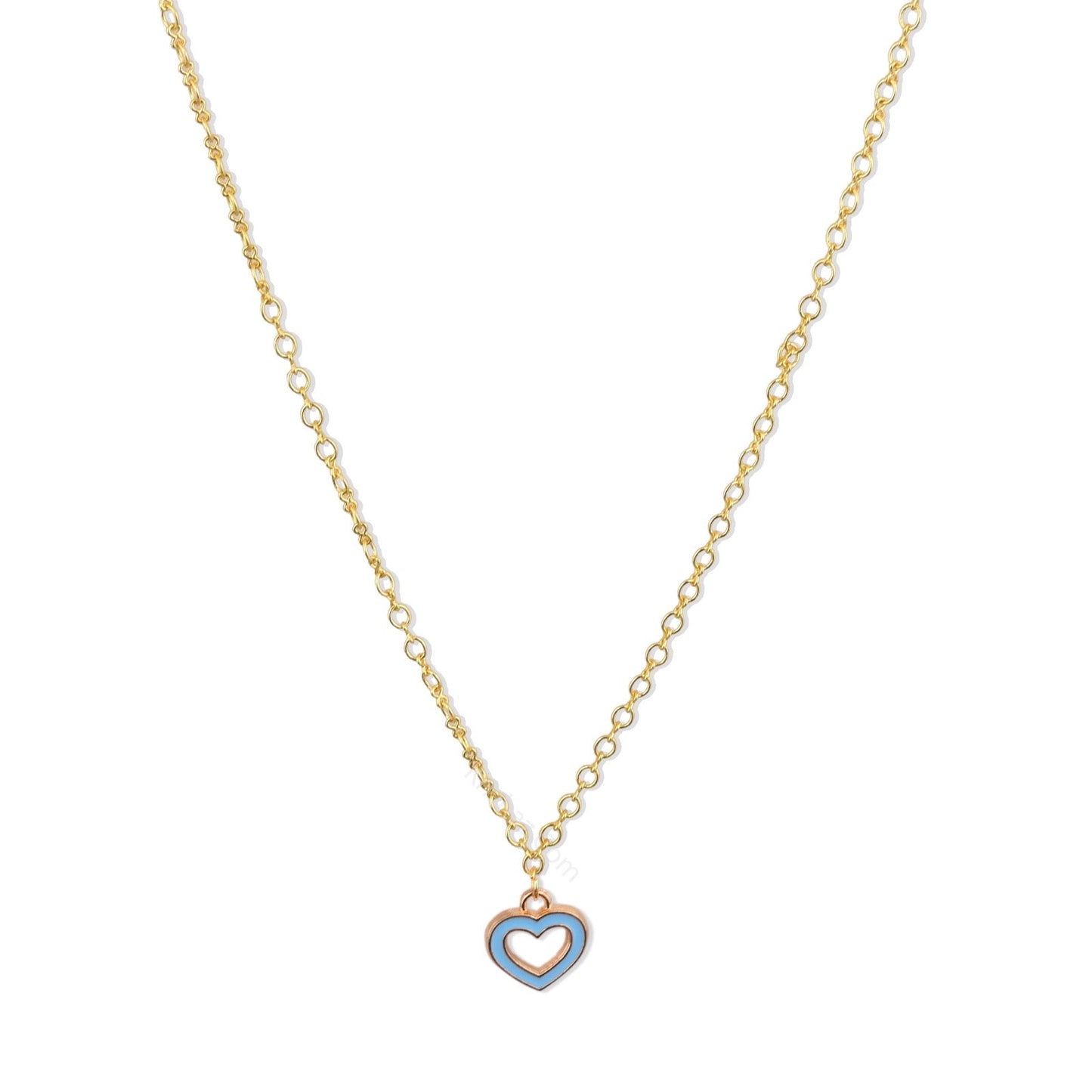 Gold Figure 8 Chain with Sky Blue Heart charms