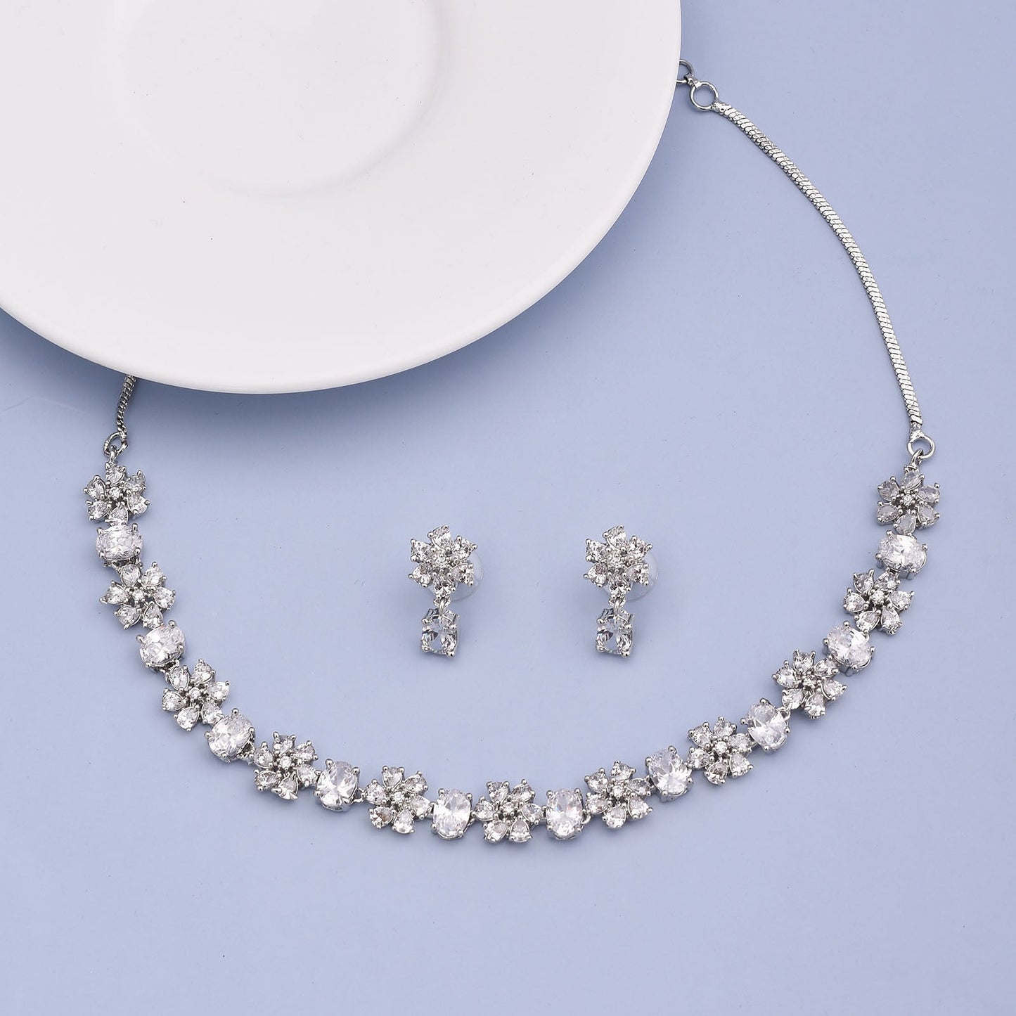 Ariel Rhodium Plated Cz Necklace