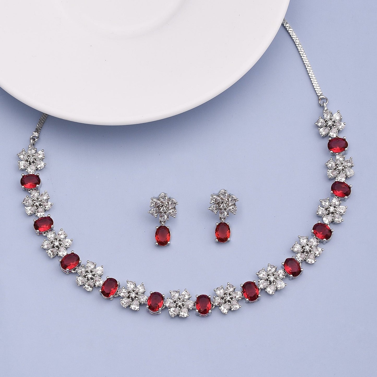 Ariel Rhodium Plated Cz Necklace