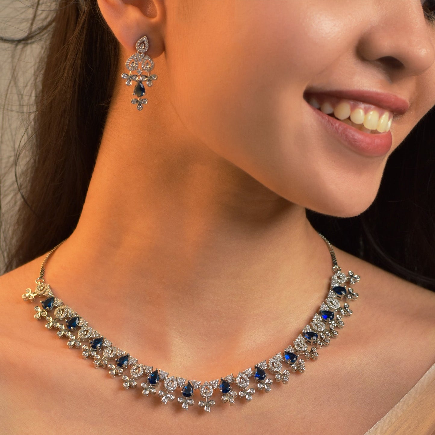 Zoe Rhodium Plated Cz Necklace