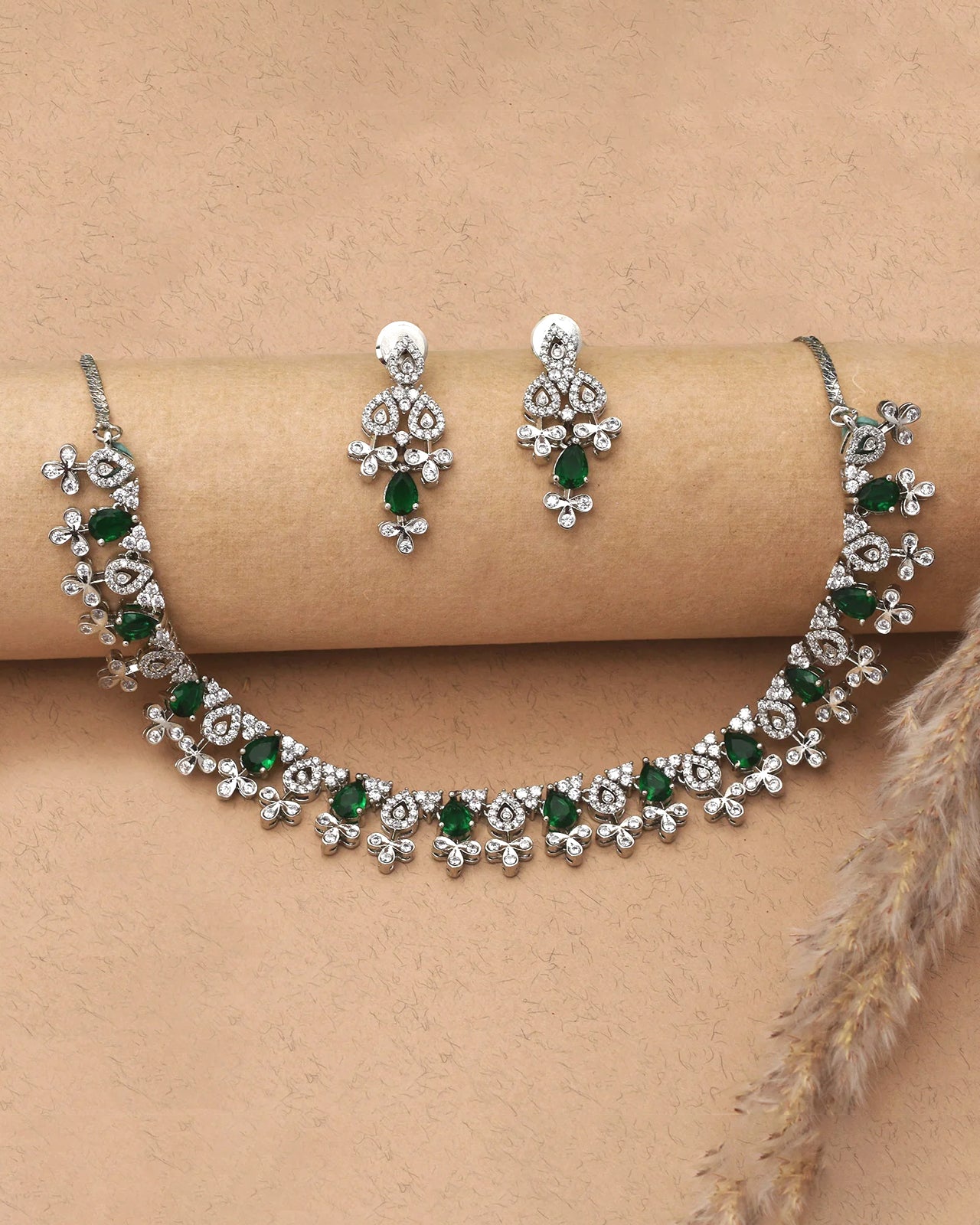 Zoe Rhodium Plated Cz Necklace