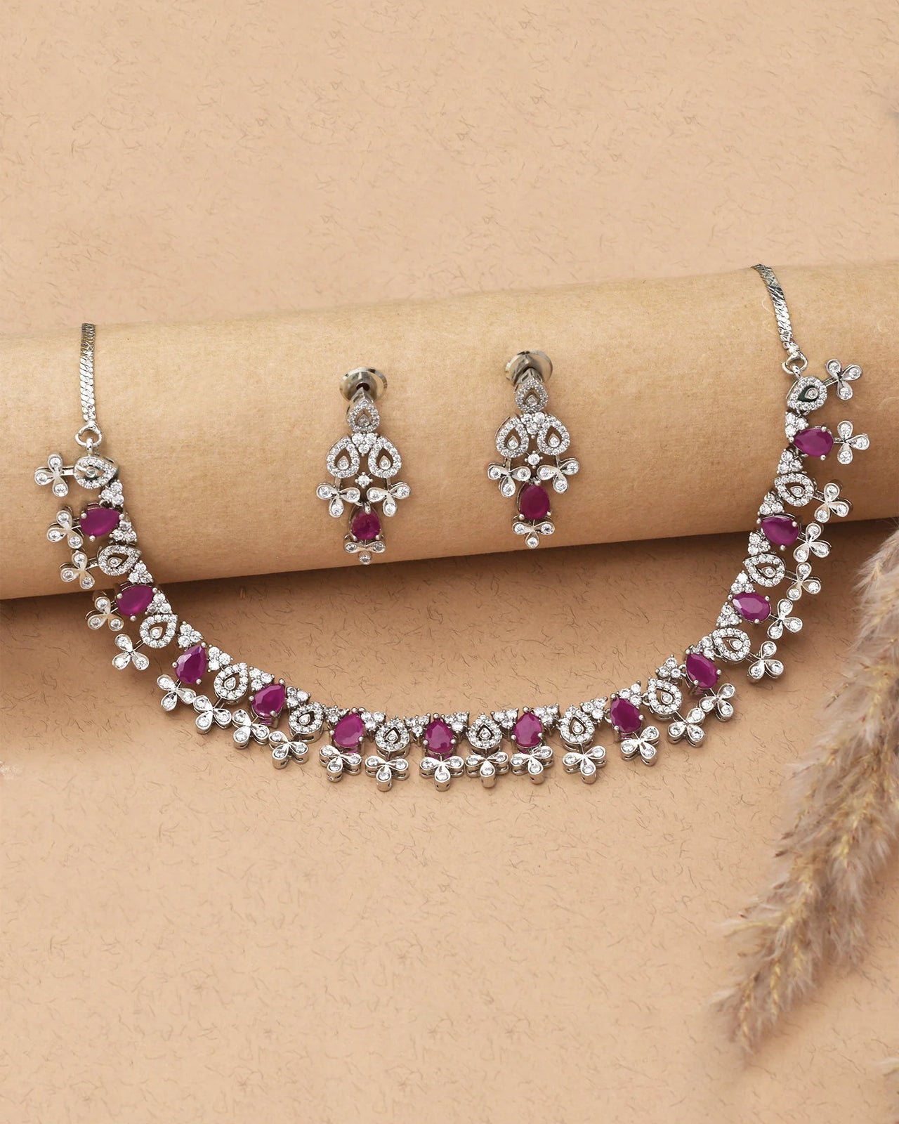 Zoe Rhodium Plated Cz Necklace