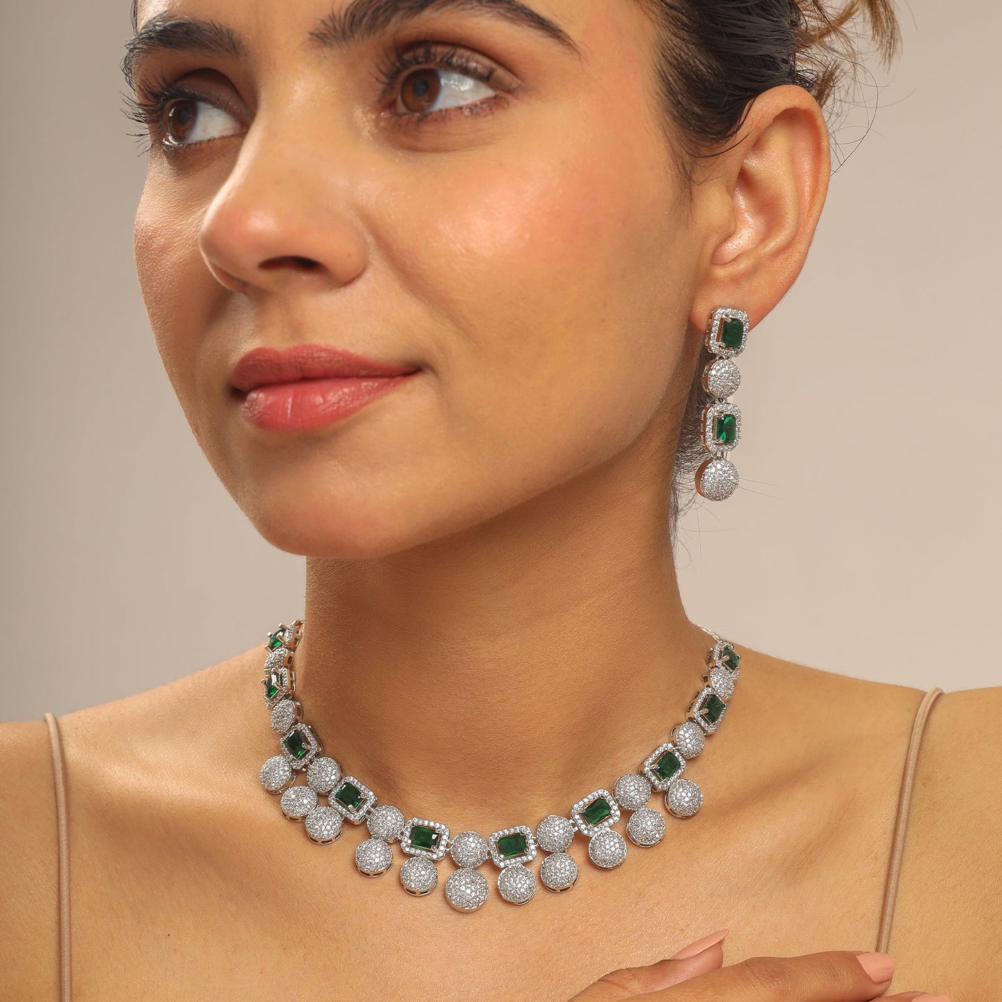 Helena Rhodium Plated Cz Necklace