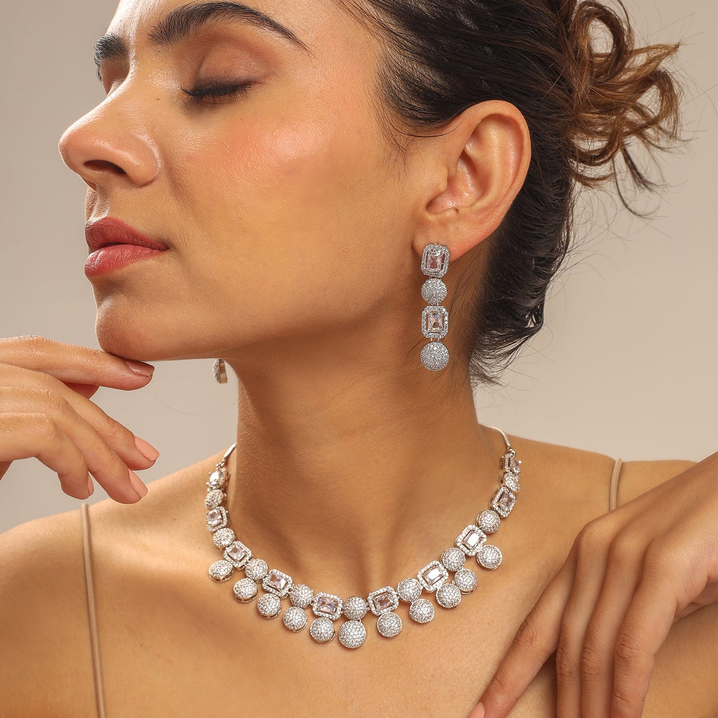 Helena Rhodium Plated Cz Necklace