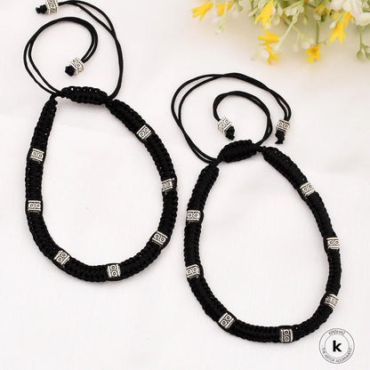 Swati Square Patterned Silver Oxidized Thread Anklets - wxo
