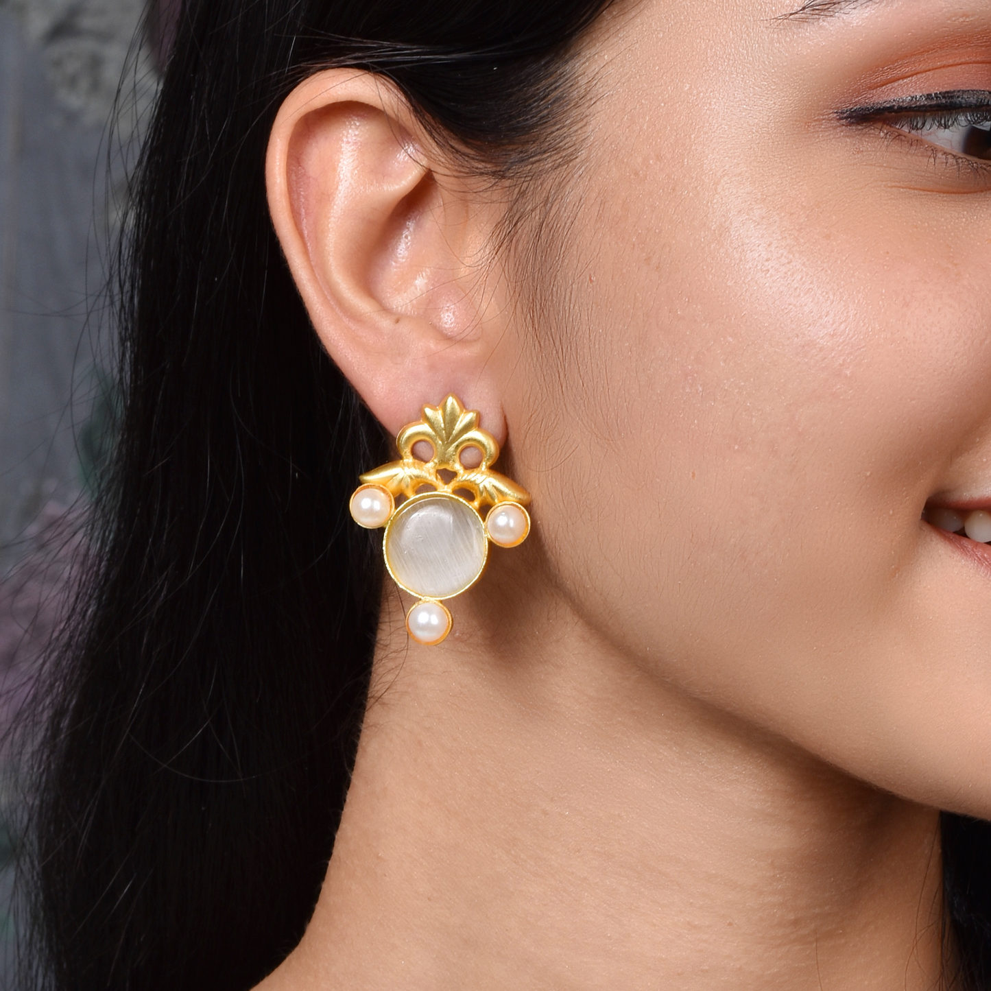 Raya Matte Gold Studs Earrings