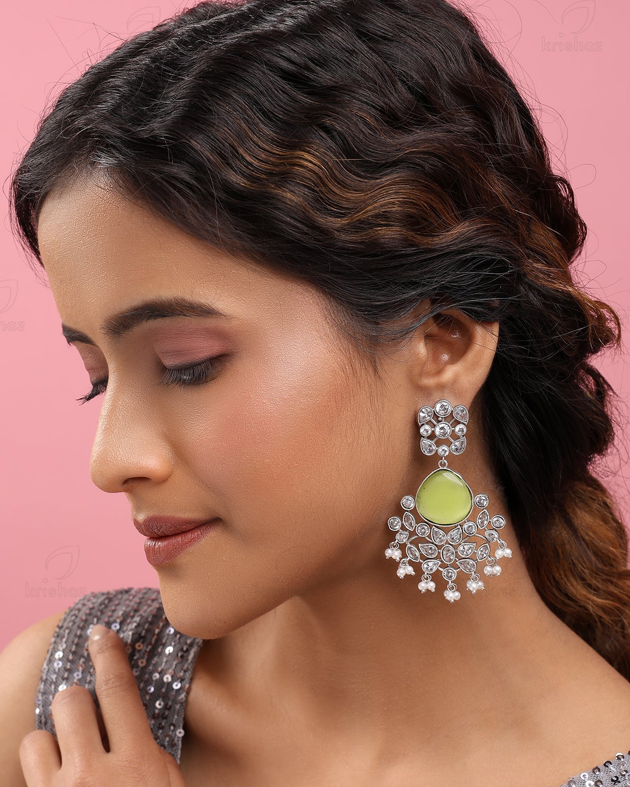 Raveena CZ Floral Dangler Earrings