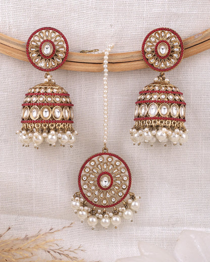 Anabia Pakistani Kundan Jhumki Earrings With Mangtika