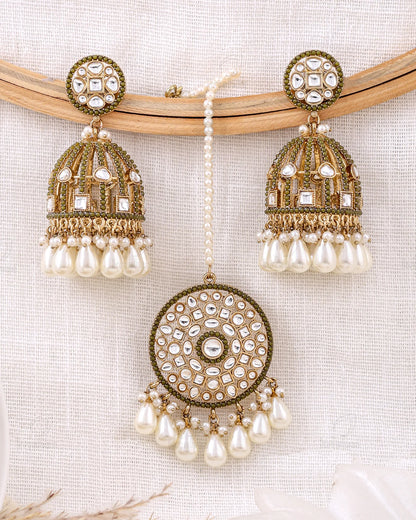 Mehnaz Pakistani Kundan Jhumki Earrings With Mangtika