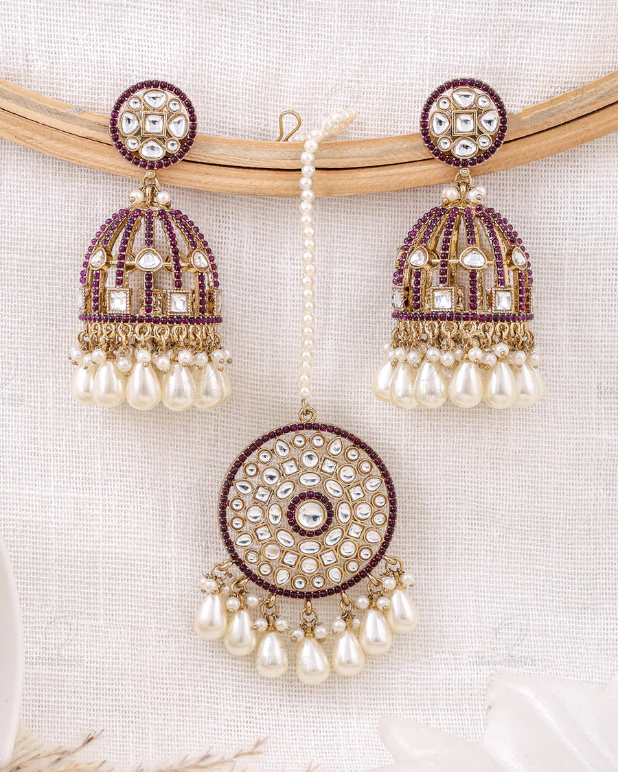 Mehnaz Pakistani Kundan Jhumki Earrings With Mangtika