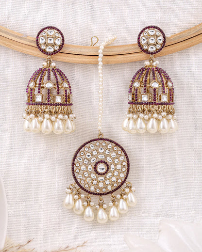 Mehnaz Pakistani Kundan Jhumki Earrings With Mangtika