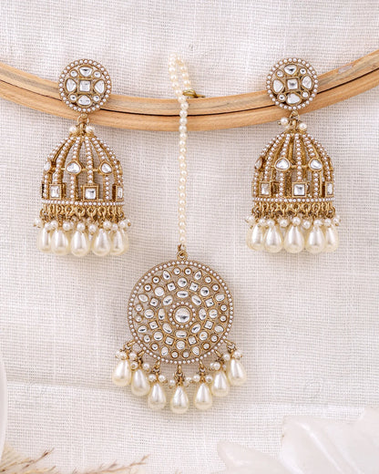 Mehnaz Pakistani Kundan Jhumki Earrings With Mangtika