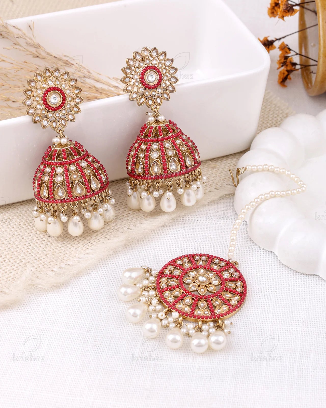 Farheen Pakistani Kundan Jhumki Earrings With Mangtika