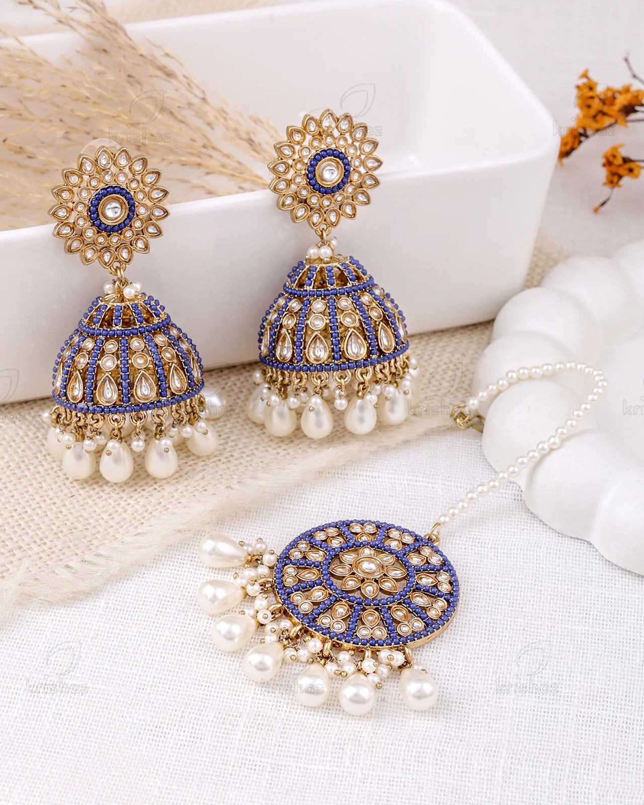 Farheen Pakistani Kundan Jhumki Earrings With Mangtika