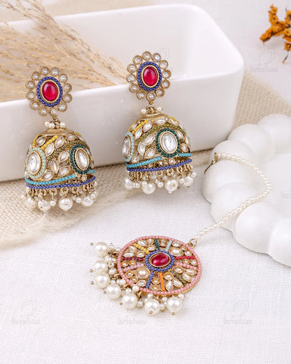Ruksana Pakistani Kundan Jhumki Earrings With Mangtika