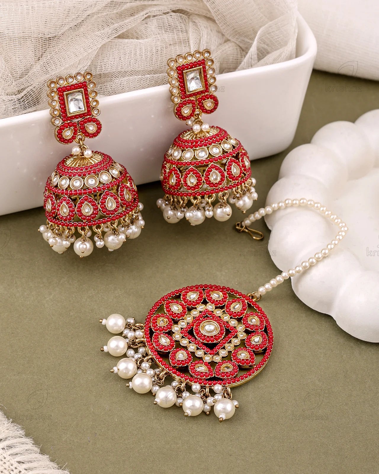 Rukhsar Pakistani Kundan Jhumki Earrings With Mangtika