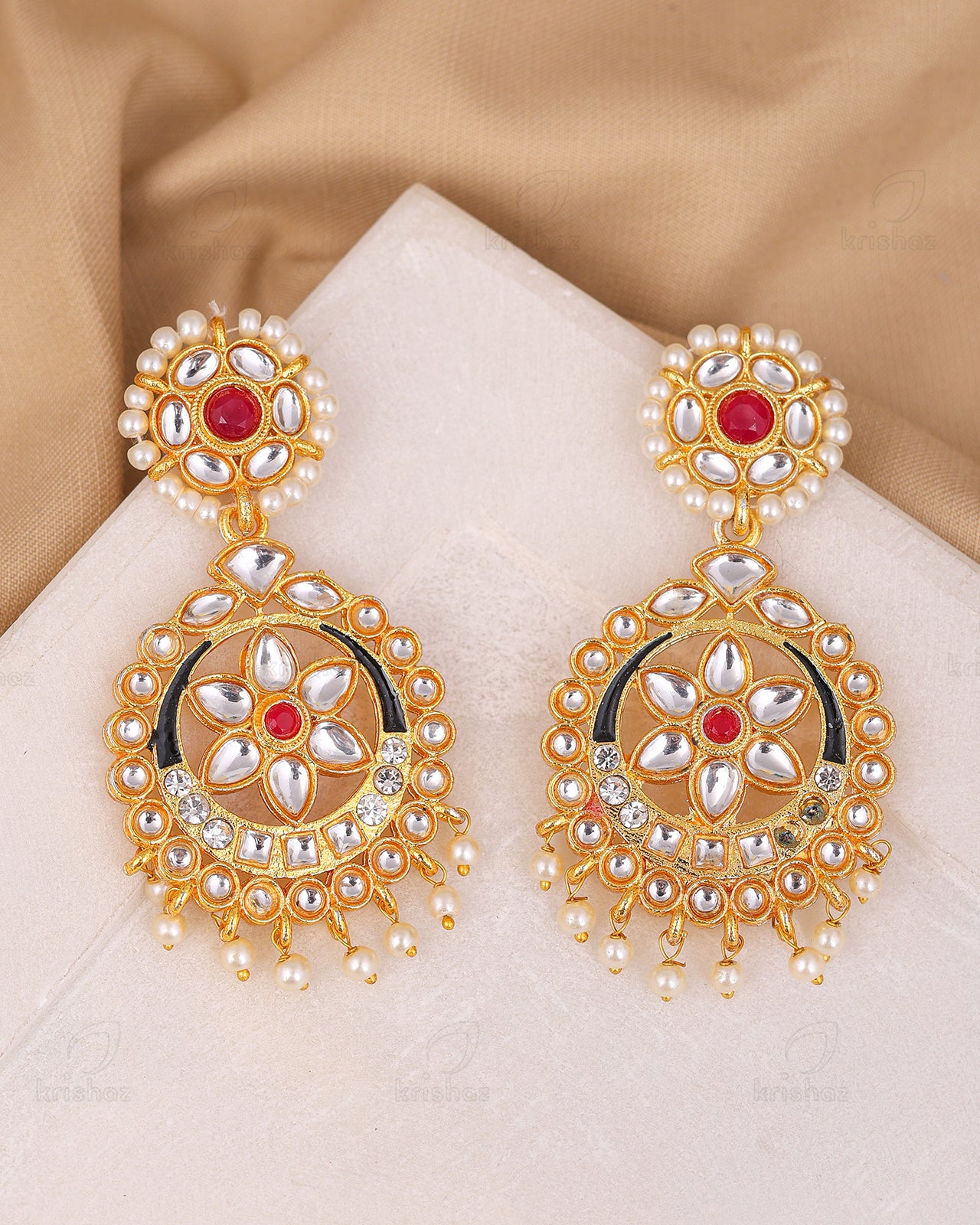 Nehul Traditional Style Golden Dangler Earrings