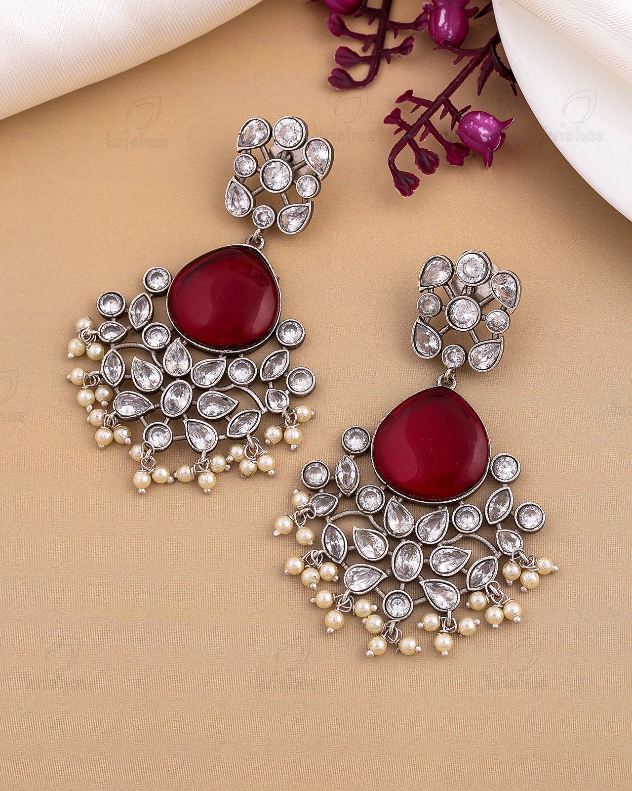 Raveena CZ Floral Dangler Earrings