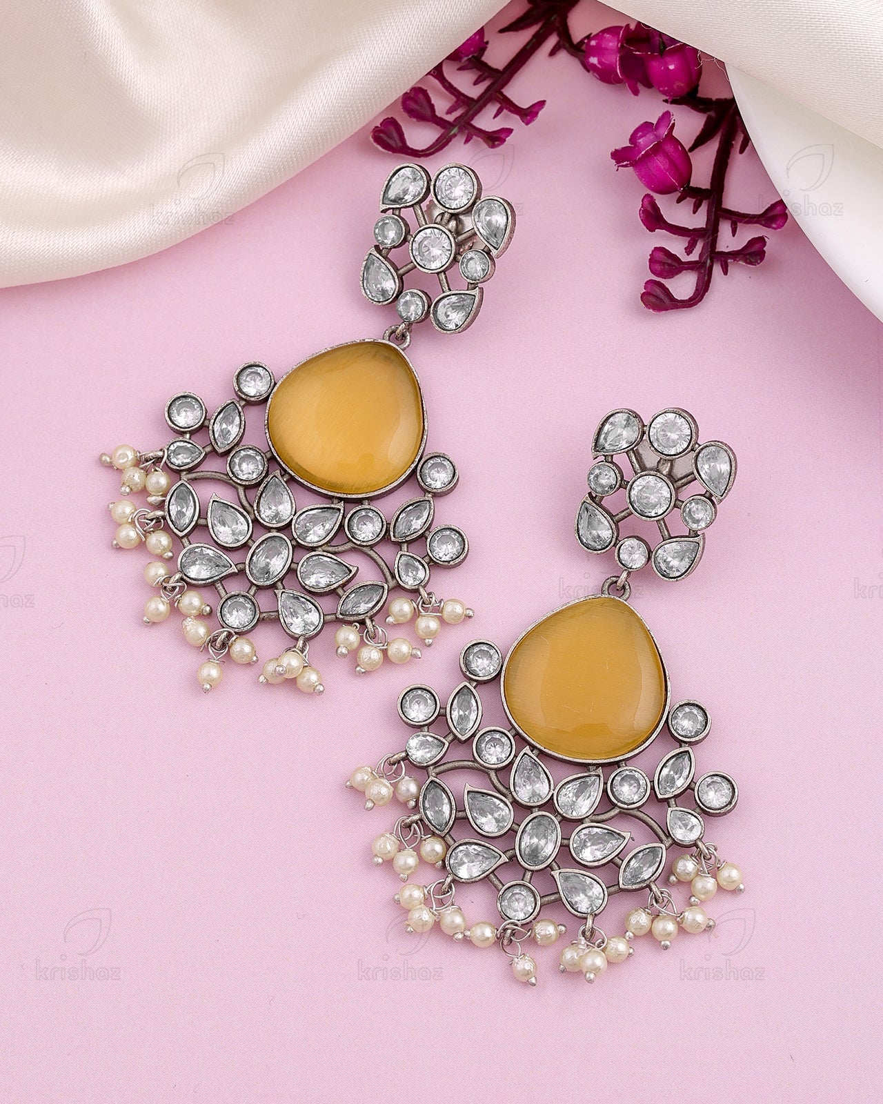 Raveena CZ Floral Dangler Earrings