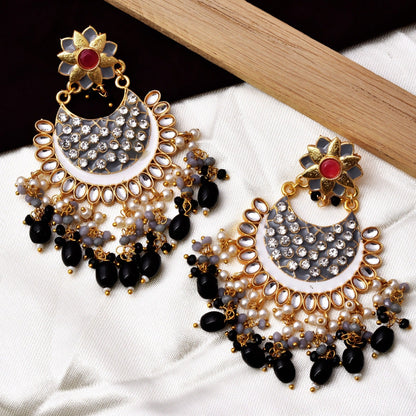 Laila Long Heavy Golden Colorful Chandbali Earrings