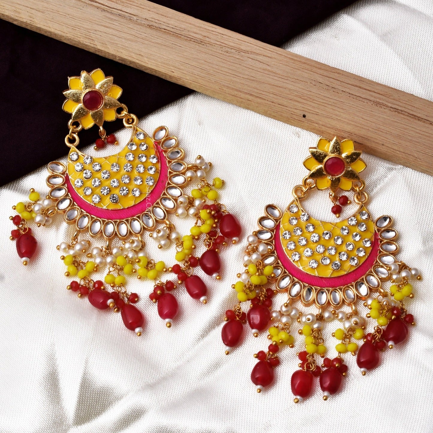 Laila Long Heavy Golden Colorful Chandbali Earrings