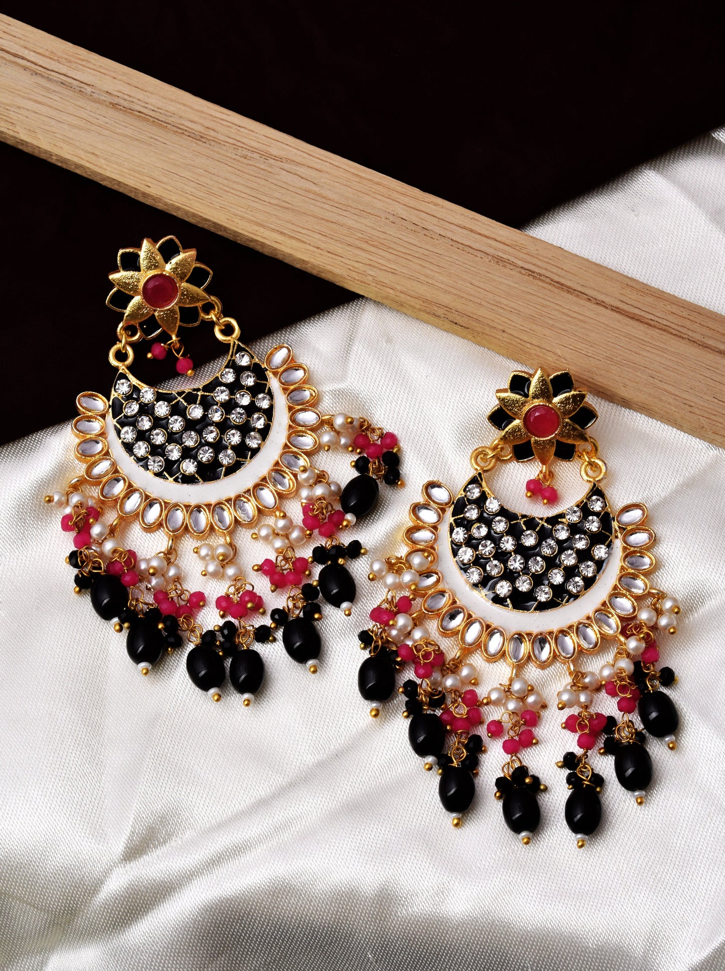 Laila Long Heavy Golden Colorful Chandbali Earrings