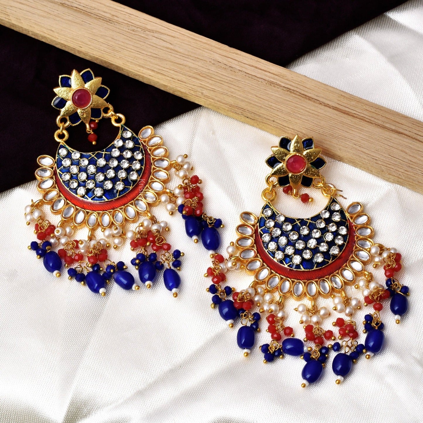 Laila Long Heavy Golden Colorful Chandbali Earrings