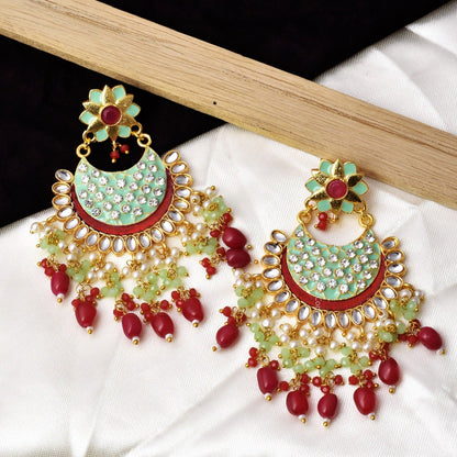 Laila Long Heavy Golden Colorful Chandbali Earrings