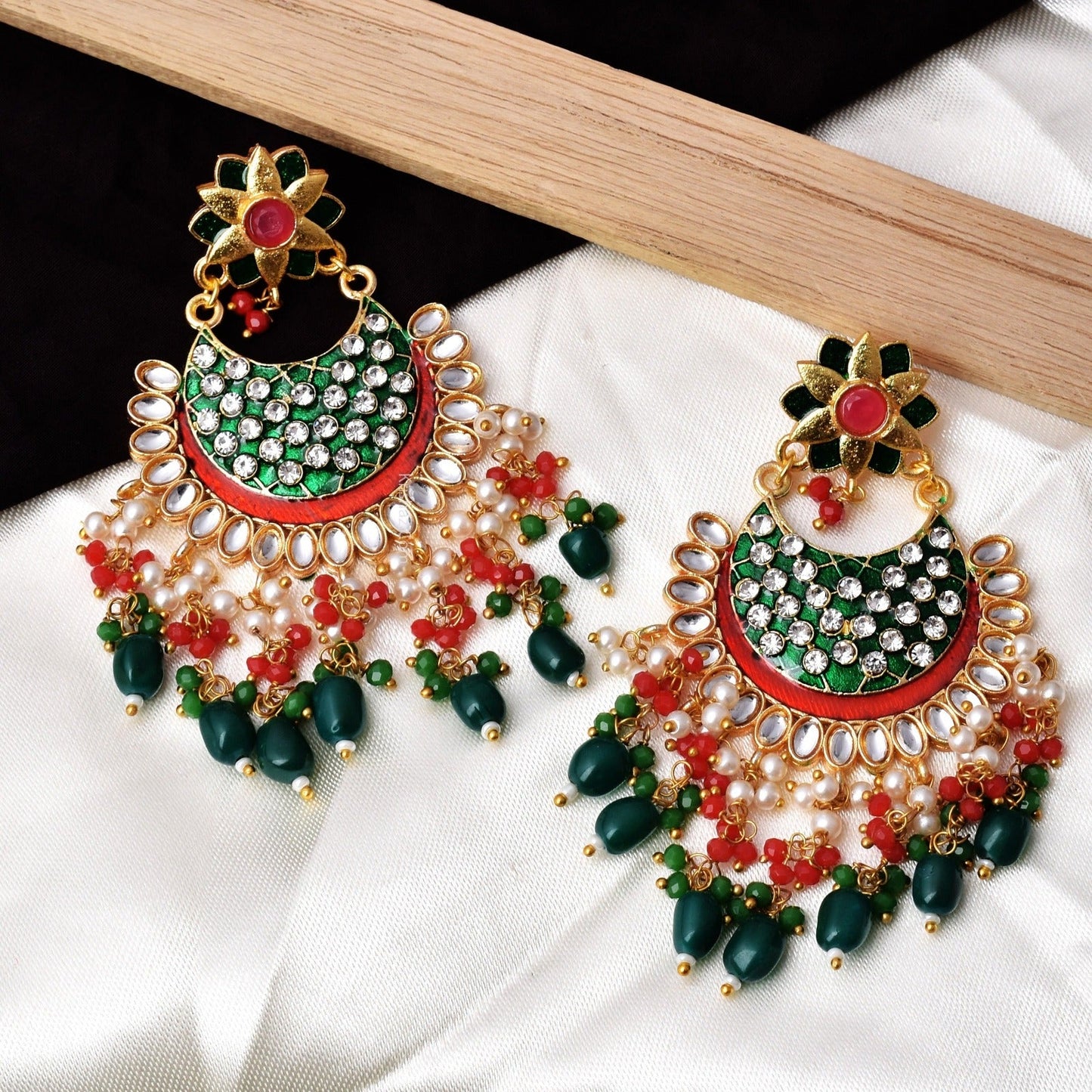 Laila Long Heavy Golden Colorful Chandbali Earrings