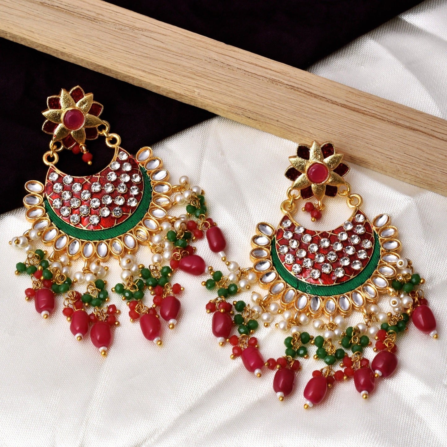 Laila Long Heavy Golden Colorful Chandbali Earrings