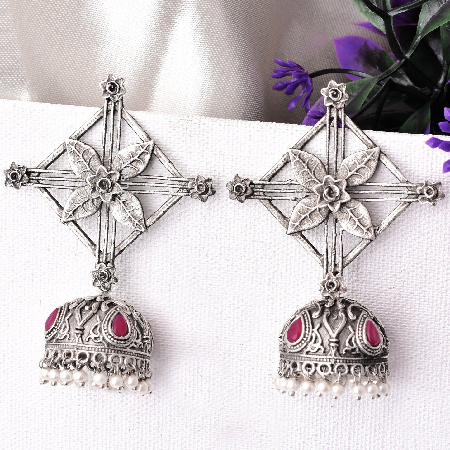 Aadvik Silver Look Alike Jhumka Earrings - Krishaz