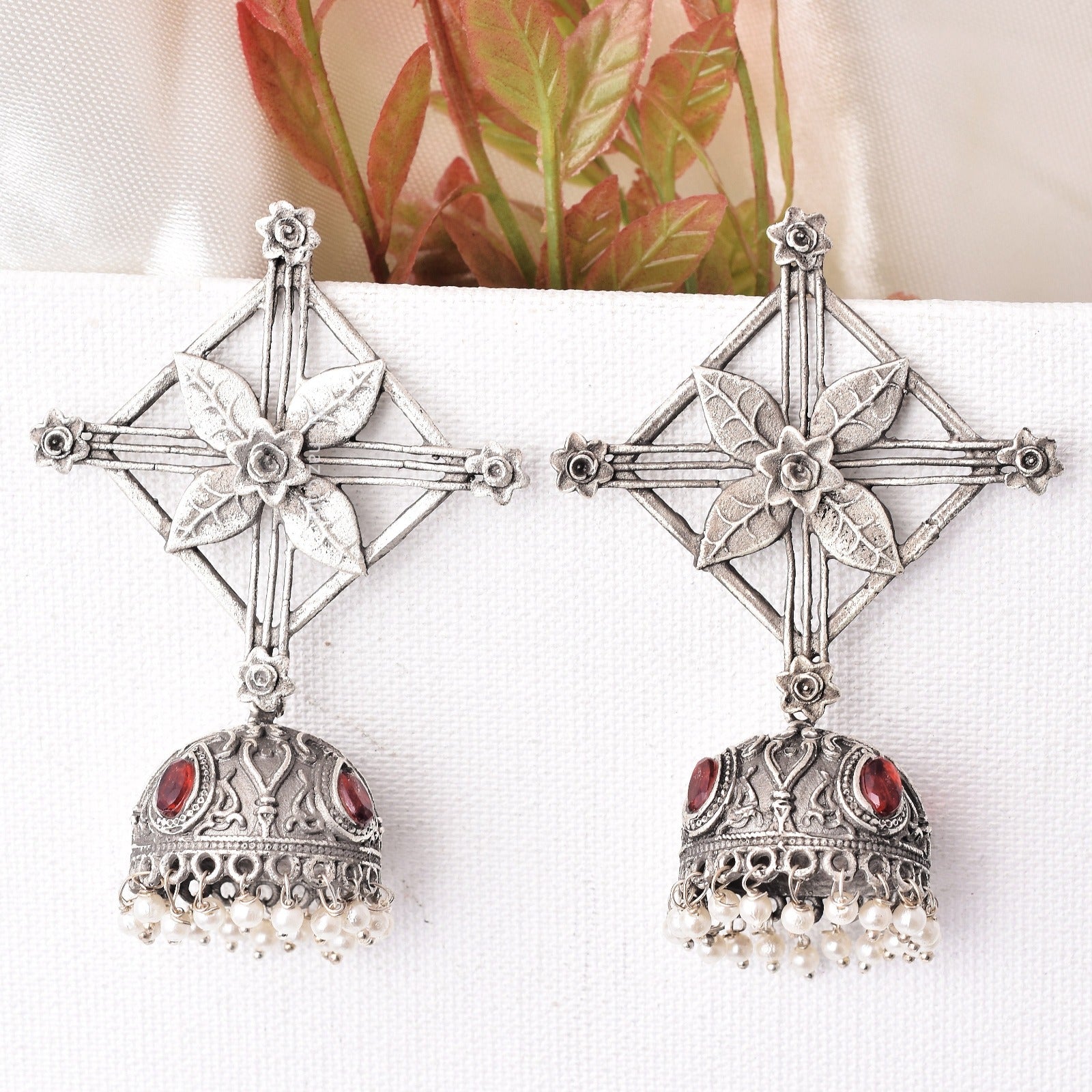 Aadvik Silver Look Alike Jhumka Earrings - Krishaz