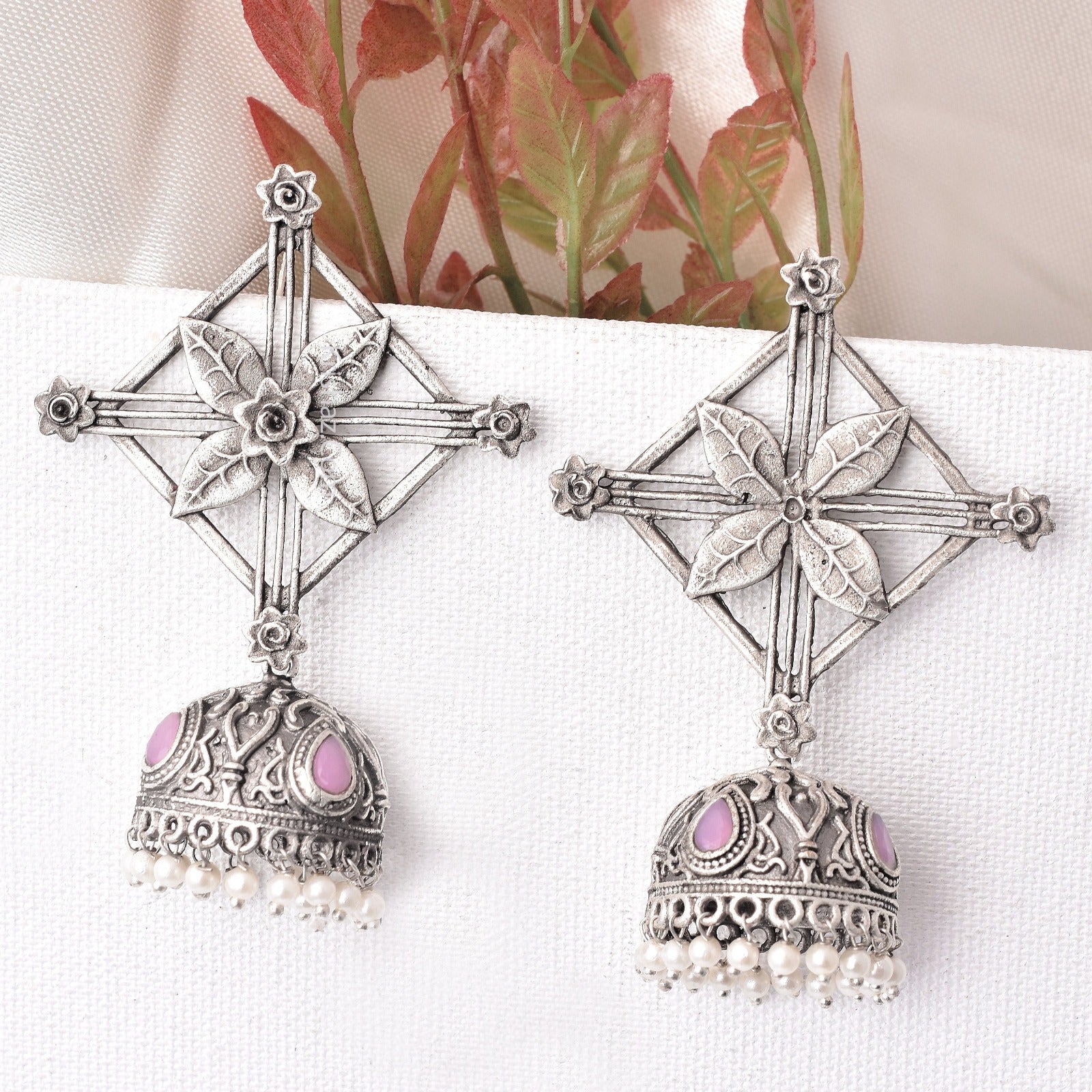 Aadvik Silver Look Alike Jhumka Earrings - Krishaz