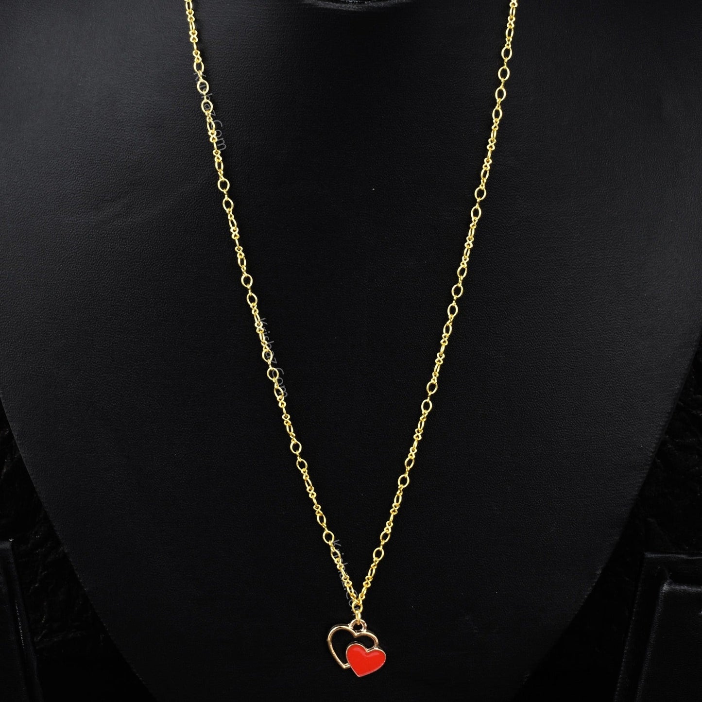 Gold Figure 8 Dainty Chains with Red Heart charms