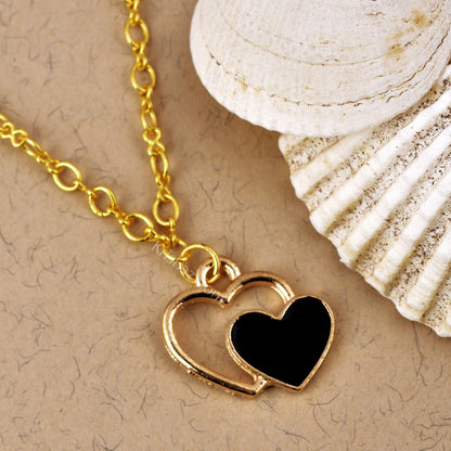 Gold Figure 8 Dainty Chains with Black Heart charms