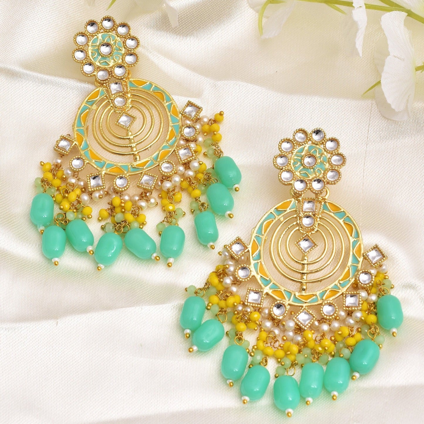 Atiksha Traditional Golden Dangler Earrings Set