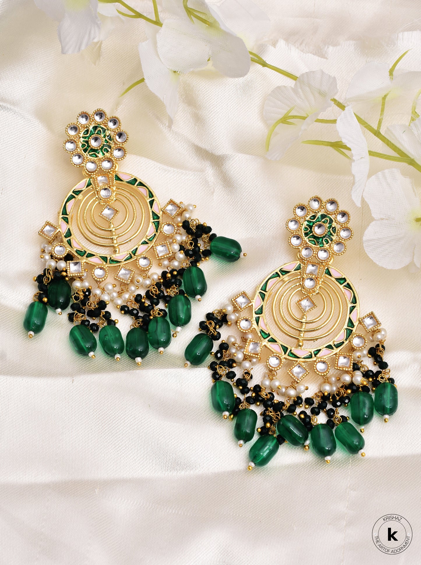 Atiksha Traditional Golden Dangler Earrings Set