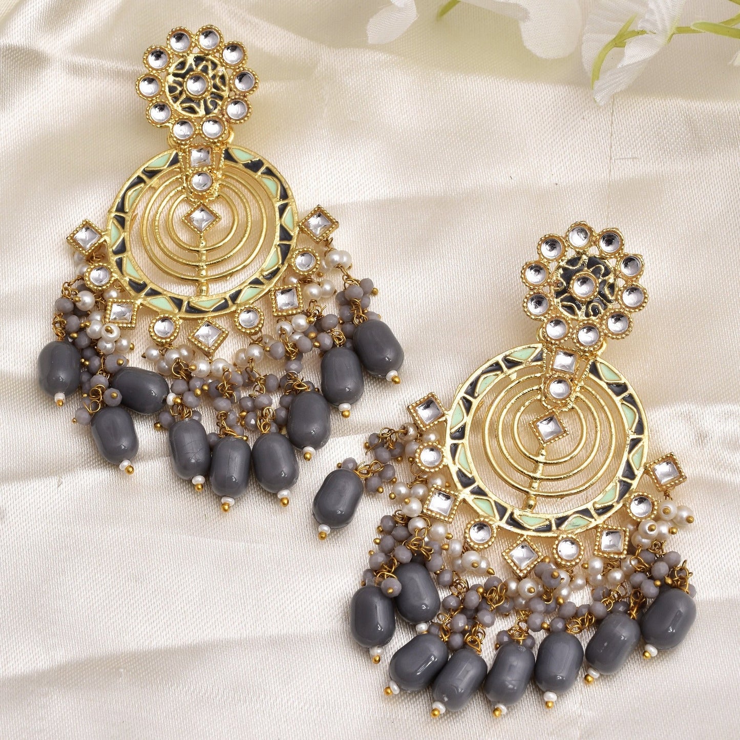 Atiksha Traditional Golden Dangler Earrings Set