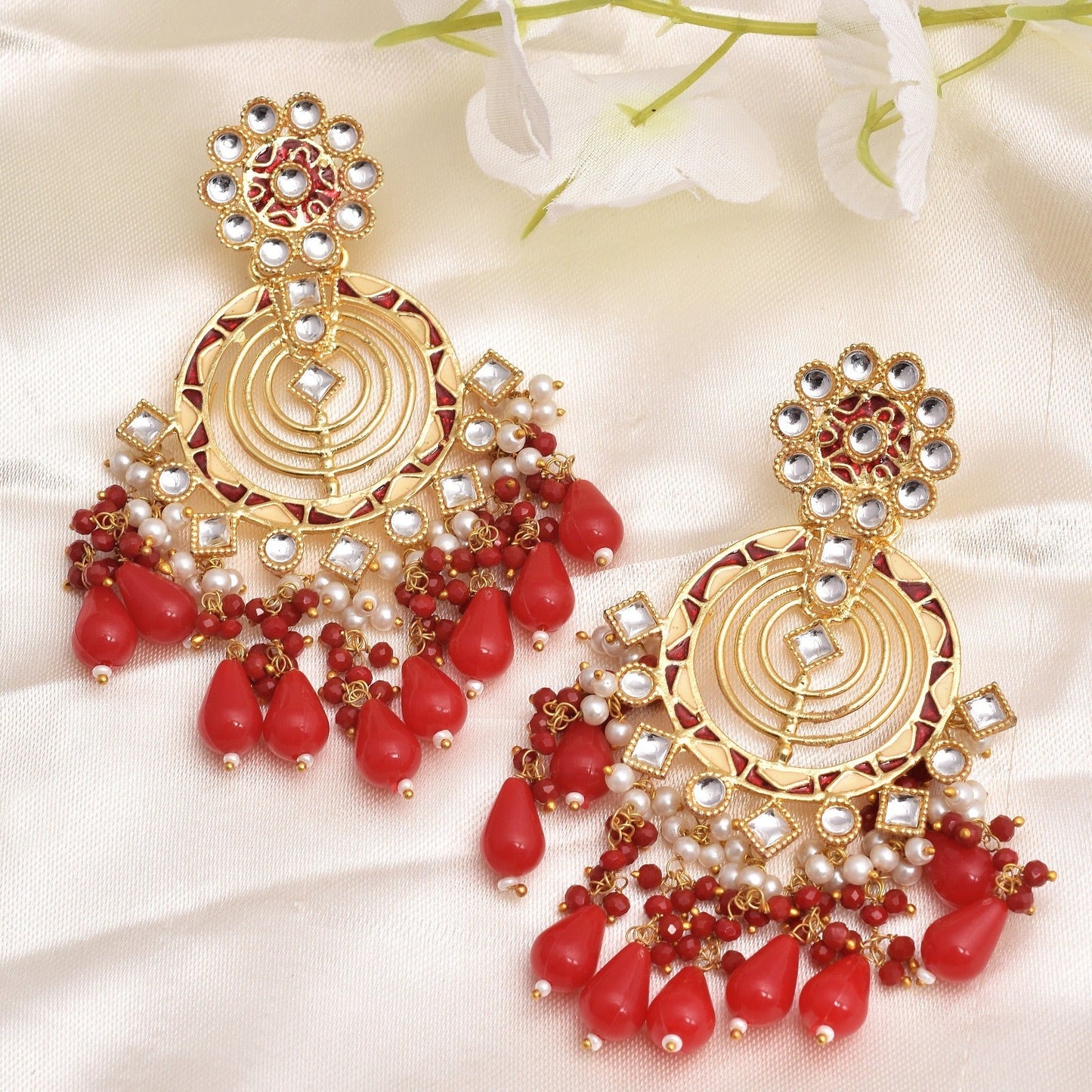 Atiksha Traditional Golden Dangler Earrings Set