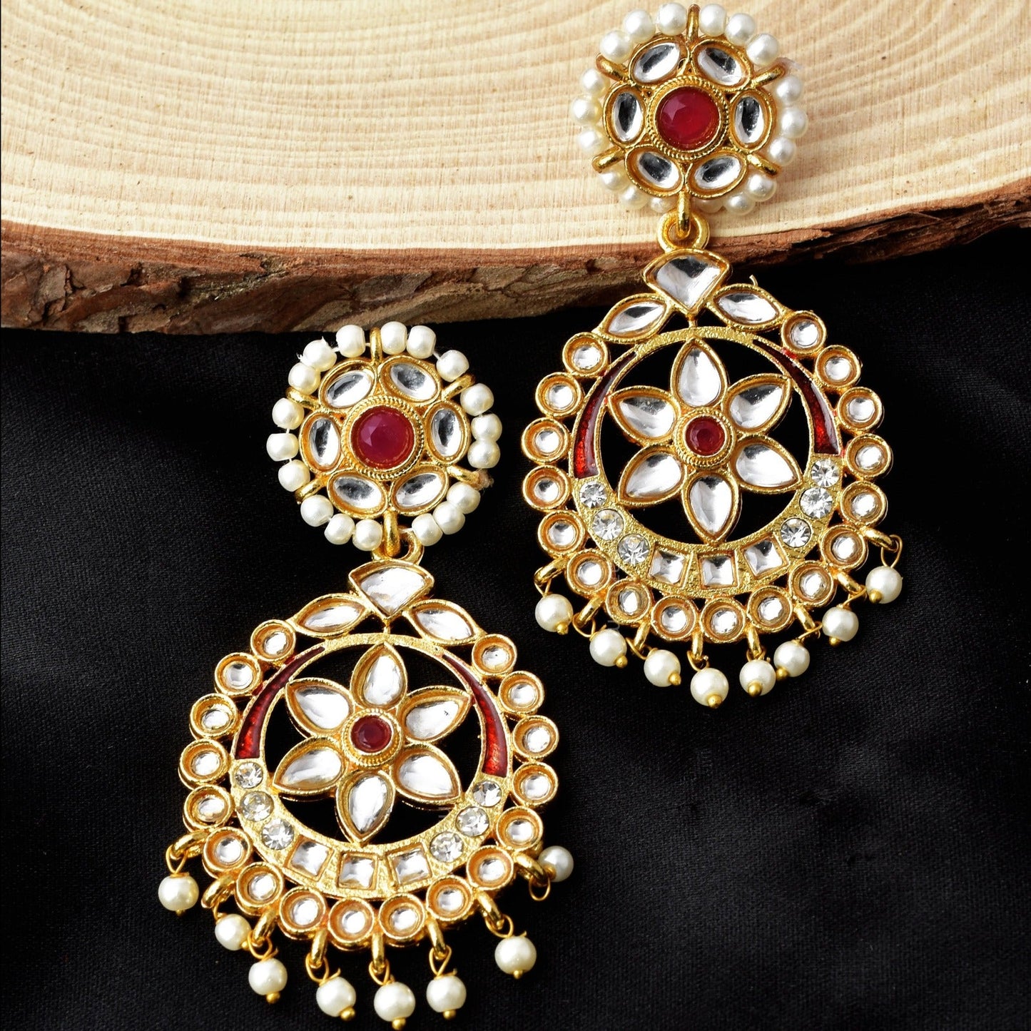 Nehul Traditional Style Golden Dangler Earrings