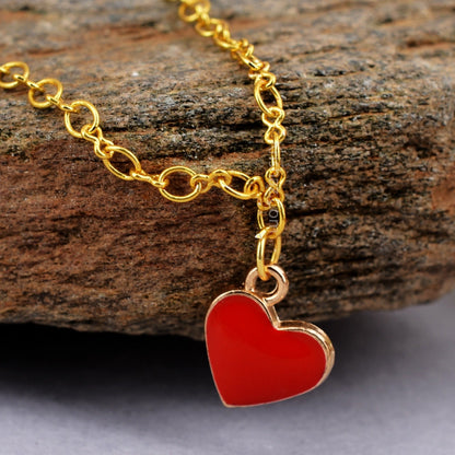 Gold Figure 8 Chain with Red Heart charms