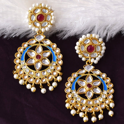 Nehul Traditional Style Golden Dangler Earrings