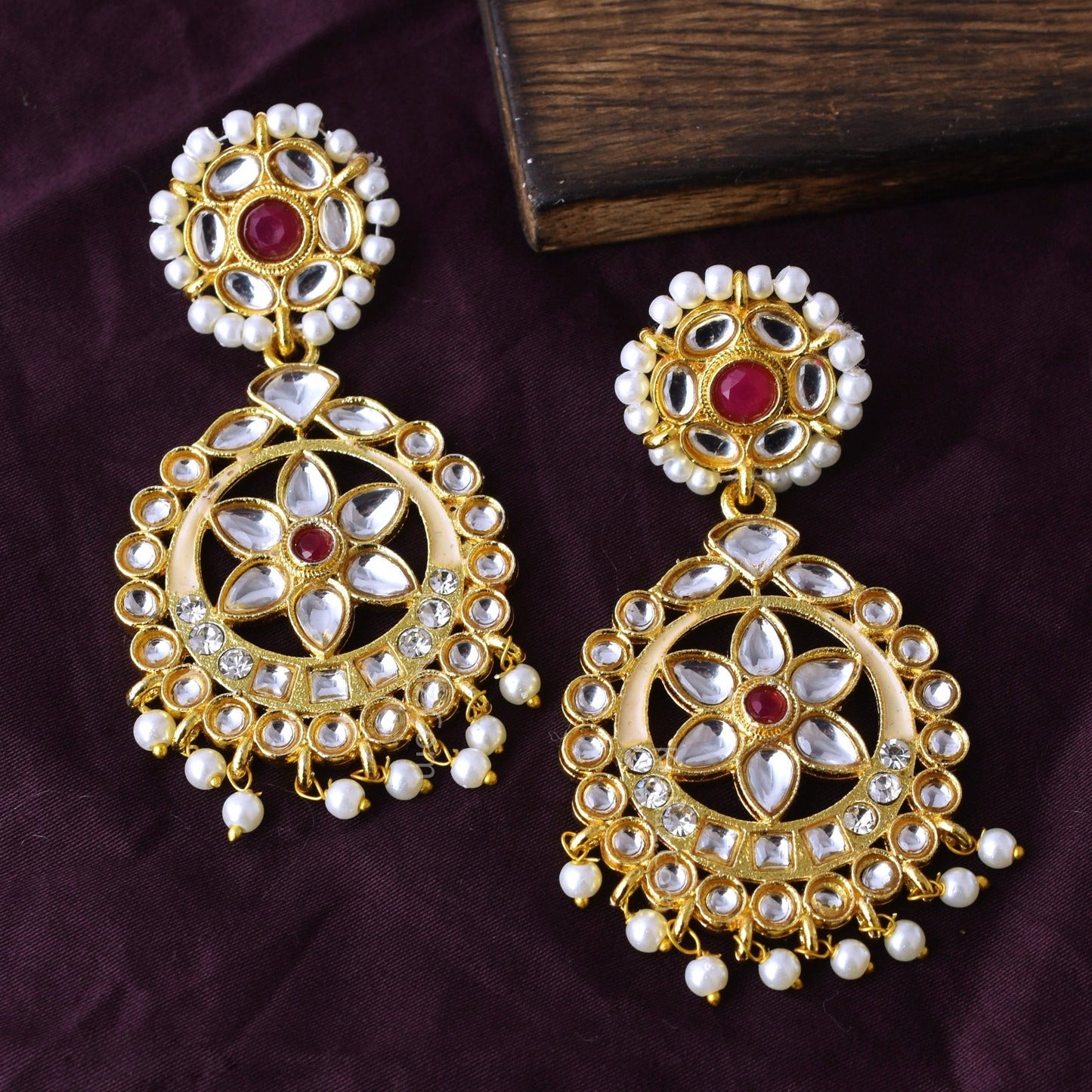 Nehul Traditional Style Golden Dangler Earrings