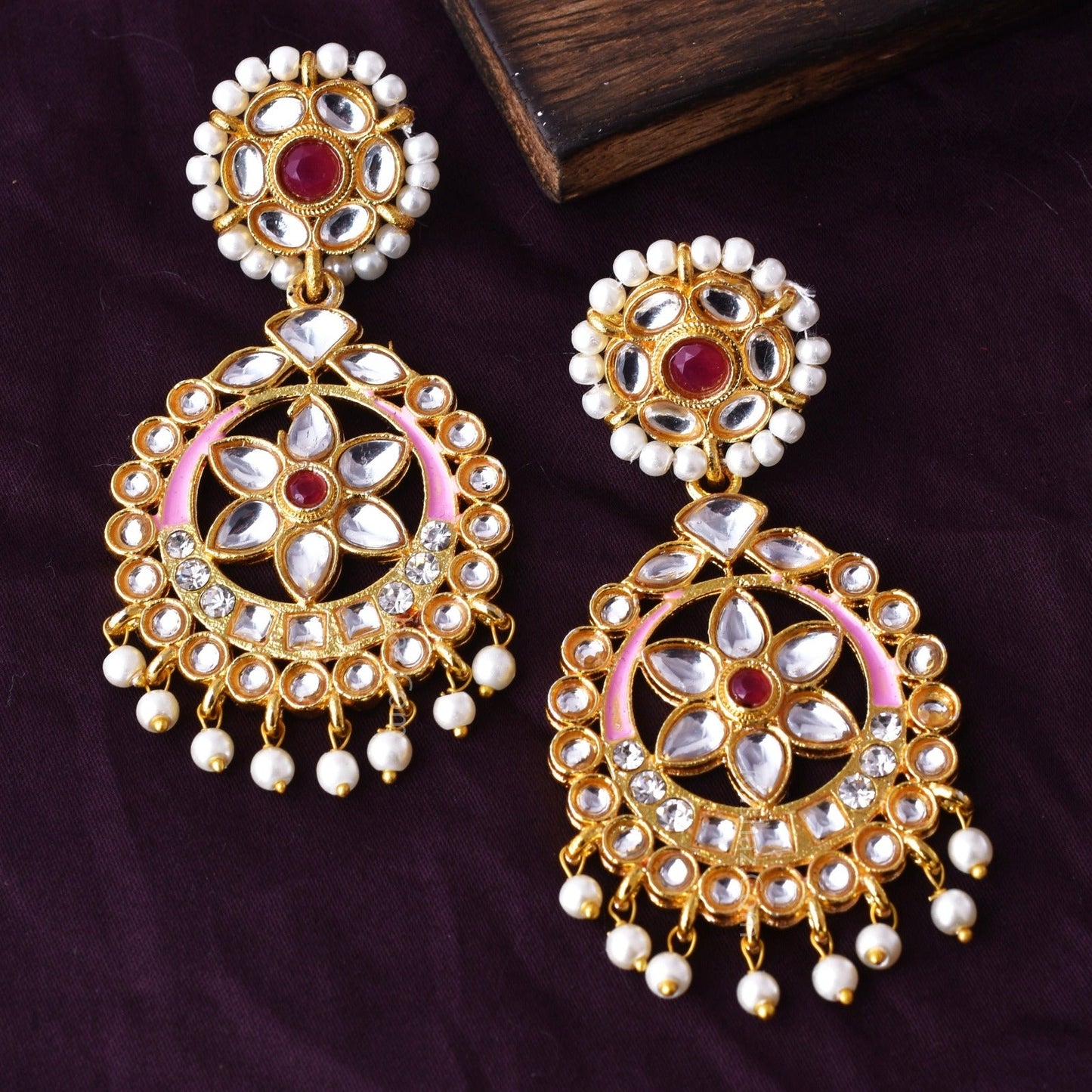 Nehul Traditional Style Golden Dangler Earrings